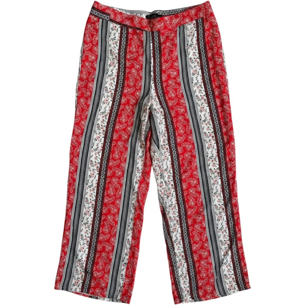 Est. 1946 Wide Leg Pants Pull On Women XL Red Paisley Floral Boho Rayon Trousers